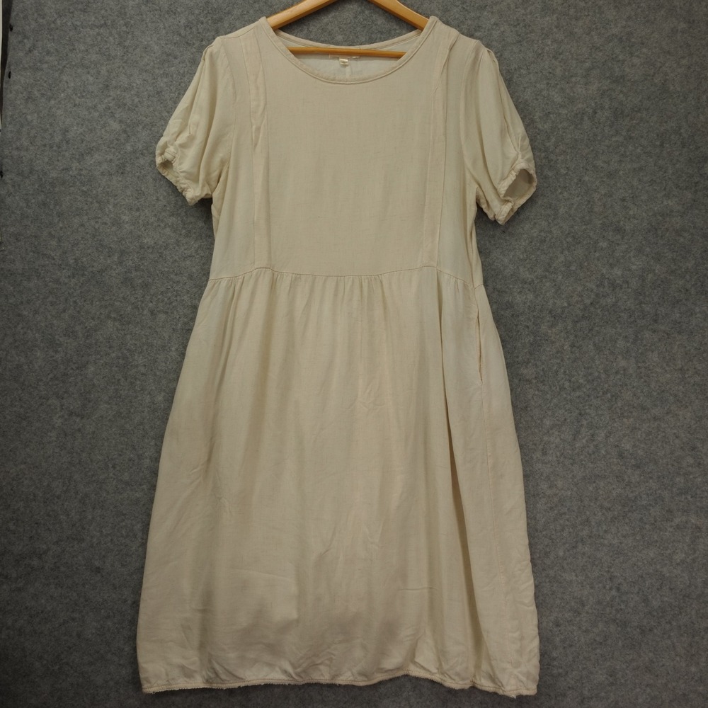 Vintage Cottage Prairie Linen Dress Womens L Oatmeal Summer Neutral HAILEY Co